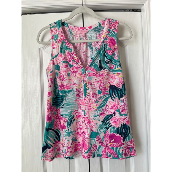 Lilly Pulitzer Tops - LILLY PULITZER Essie Via Flora Smocked Top Sz S
